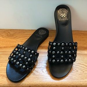 Vince Camuto Black Leather Slides